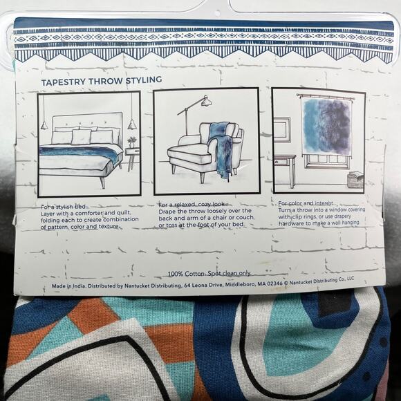 Tapestry Throw College Dorm Apartment 60in x 60 in Turquoise Coral New - Picture 14 of 14